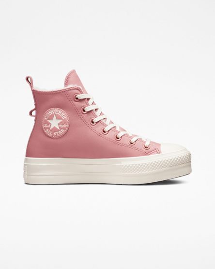 Women's Converse Chuck Taylor All Star Lift Lined Leather High Top Platform Shoes Pink | AU 4C958C